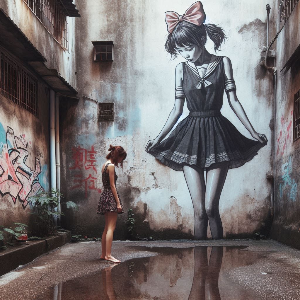 Graffiti portrait with bow