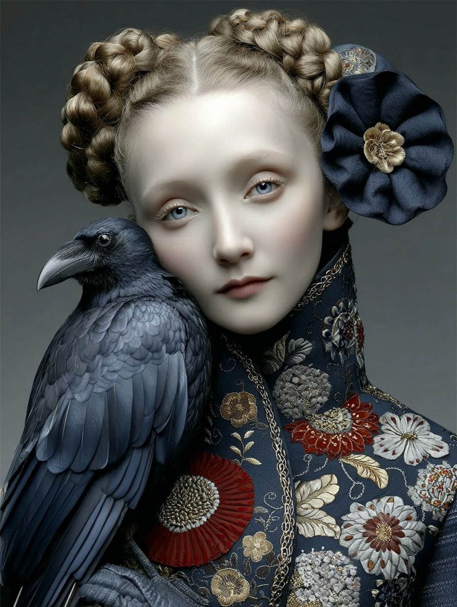 She and her raven pet