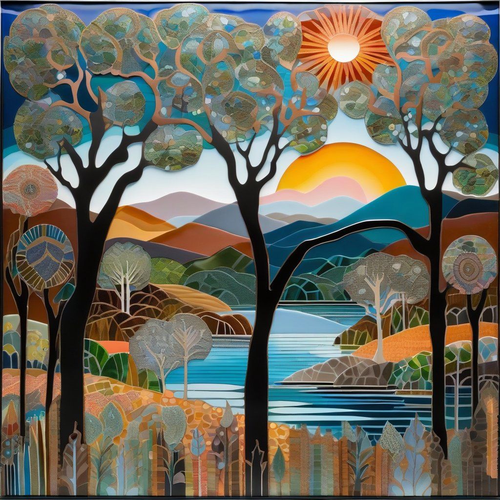 Glass sunrise scene.