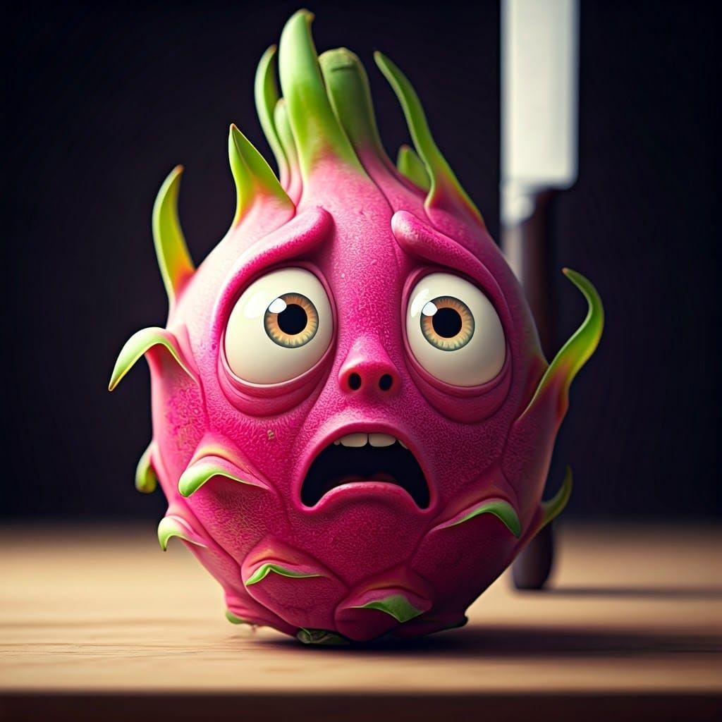 Scared dragon fruit  by @ArdenAI