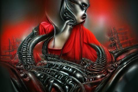 Alien in a red dress.