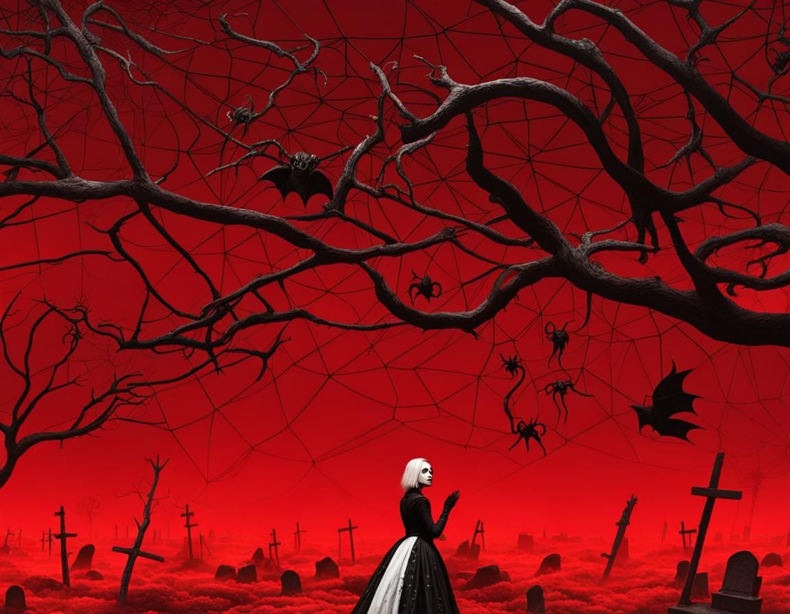 black branches. dead trees. graveyards. mausoleums. skeleton...