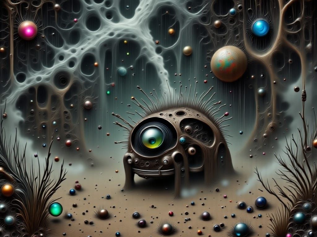 Ultra Realistic Fog Smoke, Dieselpunk Submarine VW Bug Submarine with Submarine-like features, Underwater on alien World, Surreal Cave, Stra...