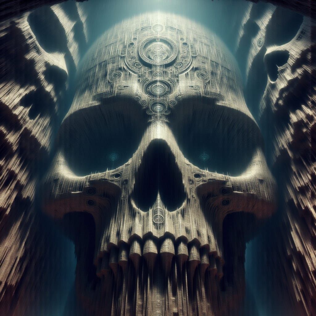 <lora:Monolithic Skulls:3.0> logo with the text: "Monolithic Skulls" done in UHDR textures with dynamic volumetric lighting.