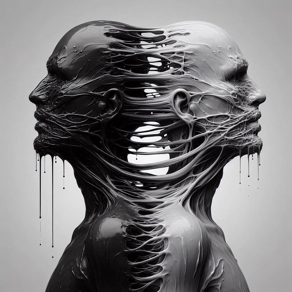 Conjoined light and dark beings separating