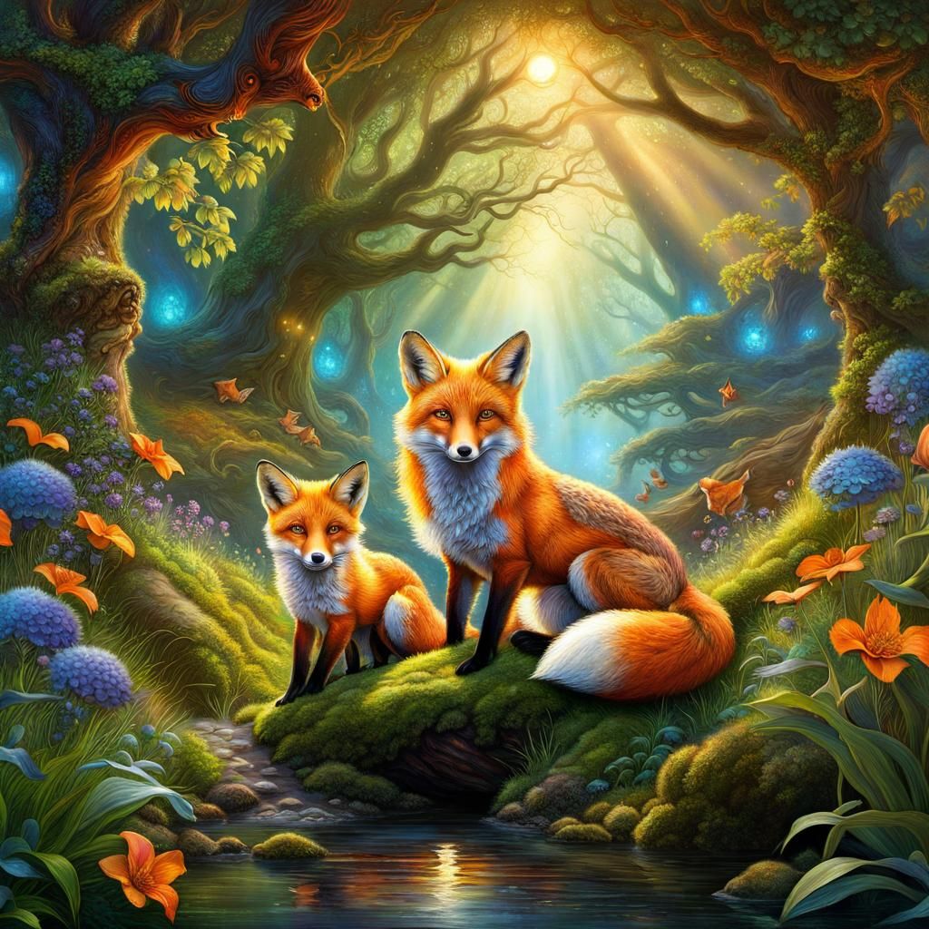 Foxes in the forest - AI Generated Artwork - NightCafe Creator