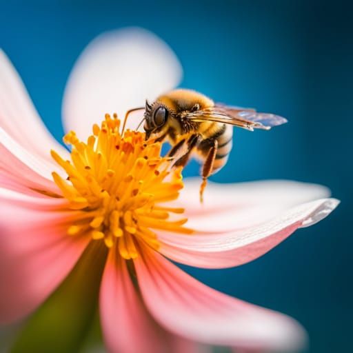 Detailed macro photography of back-lit bee on a flower at dawn.  by @Lisa Sumner