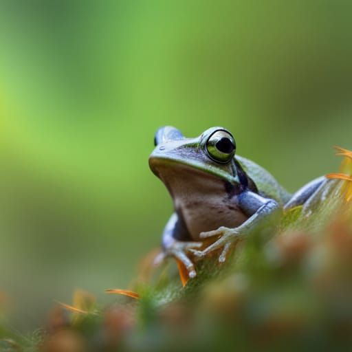 Green frog with water droplet drifting down the side of its ...