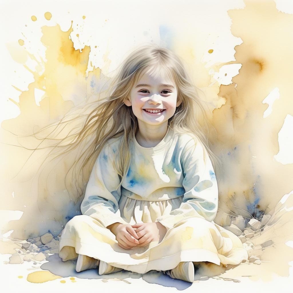 A Happy Little Girl in a Dreamlike Scene