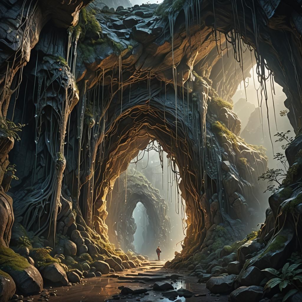 Mysterious Cave Entrance in Dark Fantasy Style