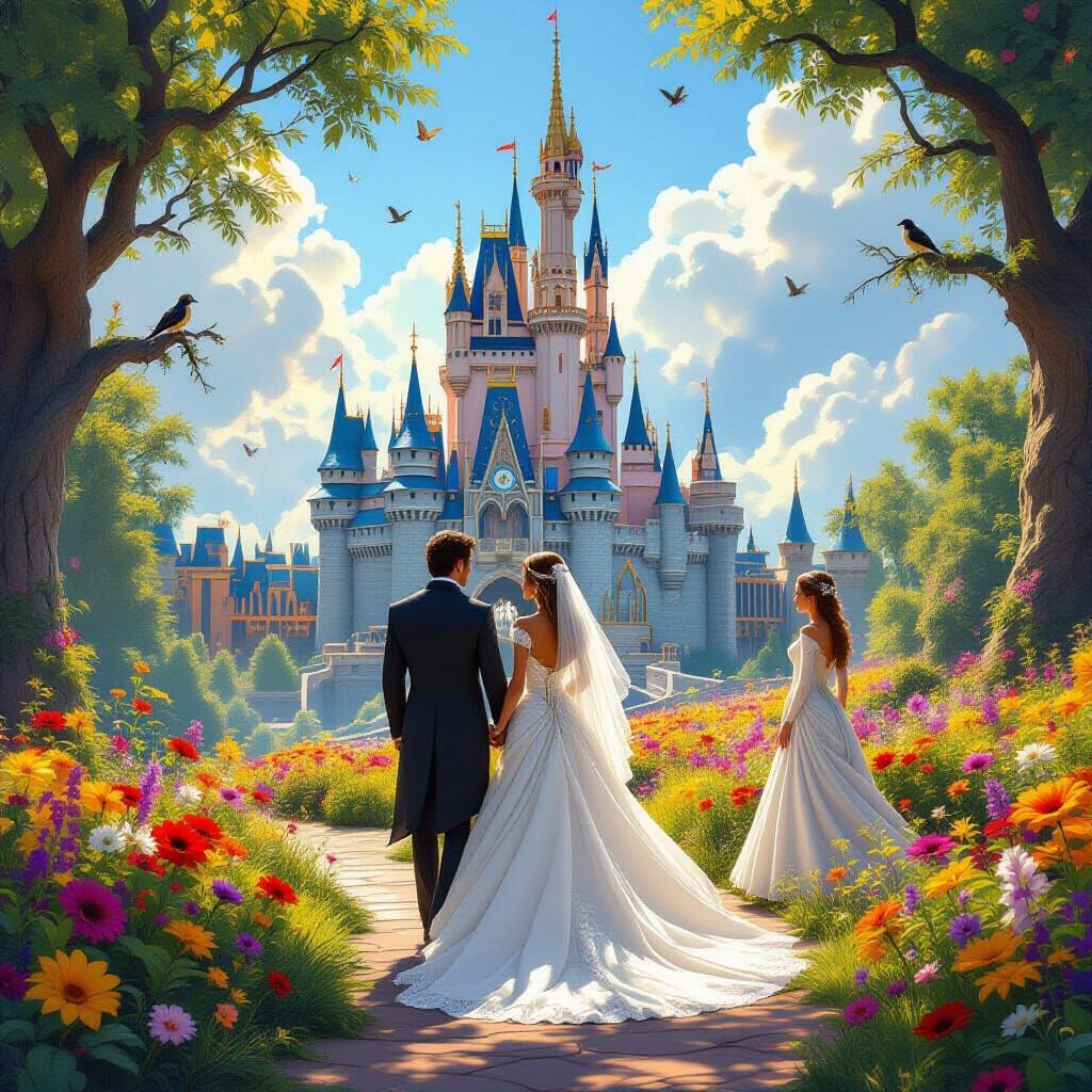 wedding in front of a fantasy castle