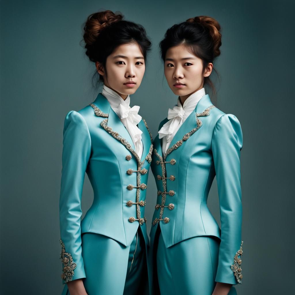 Japanese sisters age 20 hourglass figures wearing acquamarin...