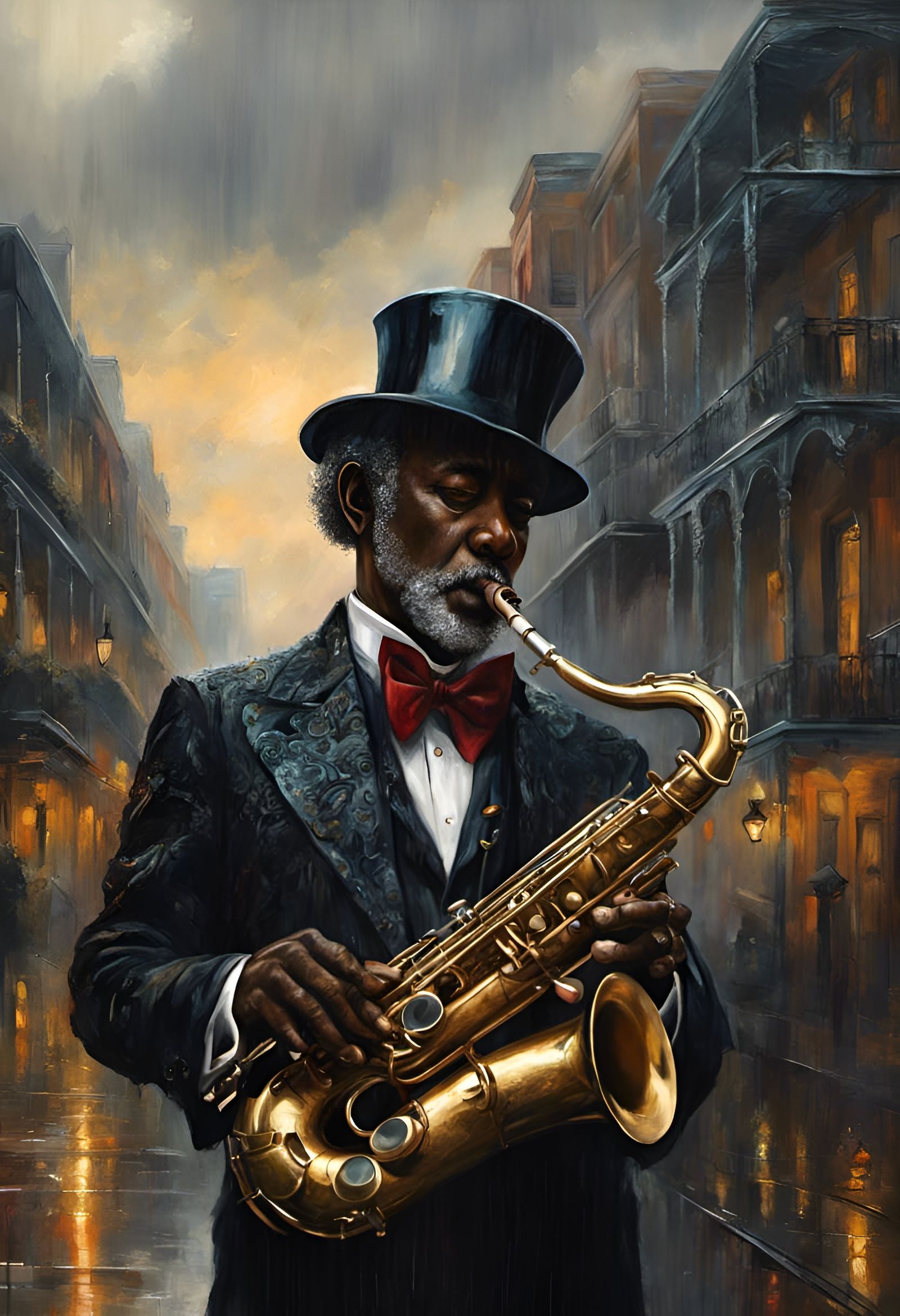 Saxophone player on a New Orleans street AI Generated Artwork