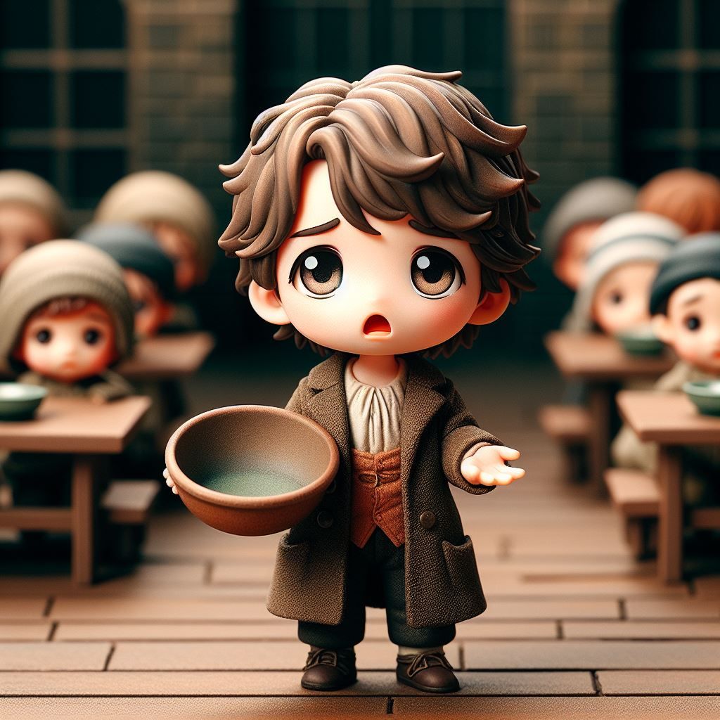 Oliver Twist Begging For Gruel, "Please, sir, I want some more"