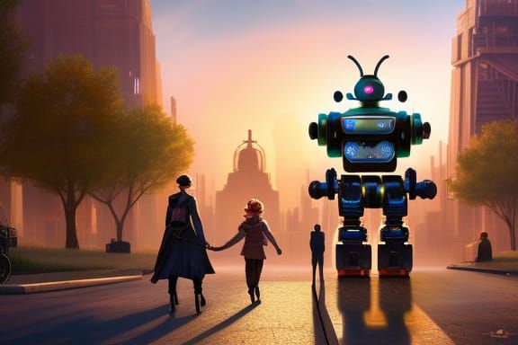 robot nanny pushing a stroller
