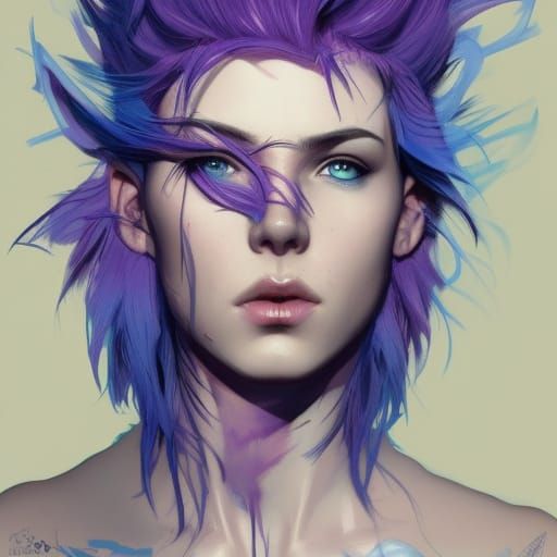 short, punk spiky blue and purple hair, woman - AI Generated Artwork ...