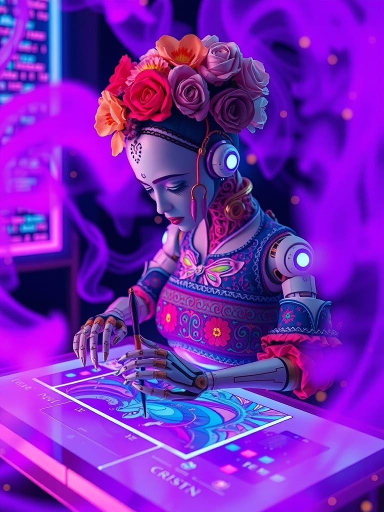 Futuristic Robot Frida Kahlo Creates Digital Art