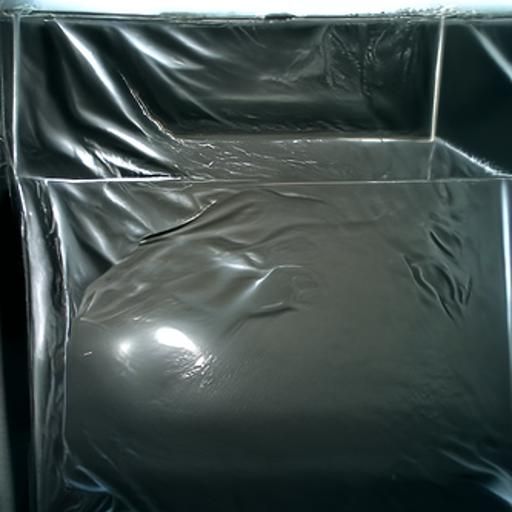 large sheet of white latex on black shower tiles with bubble...