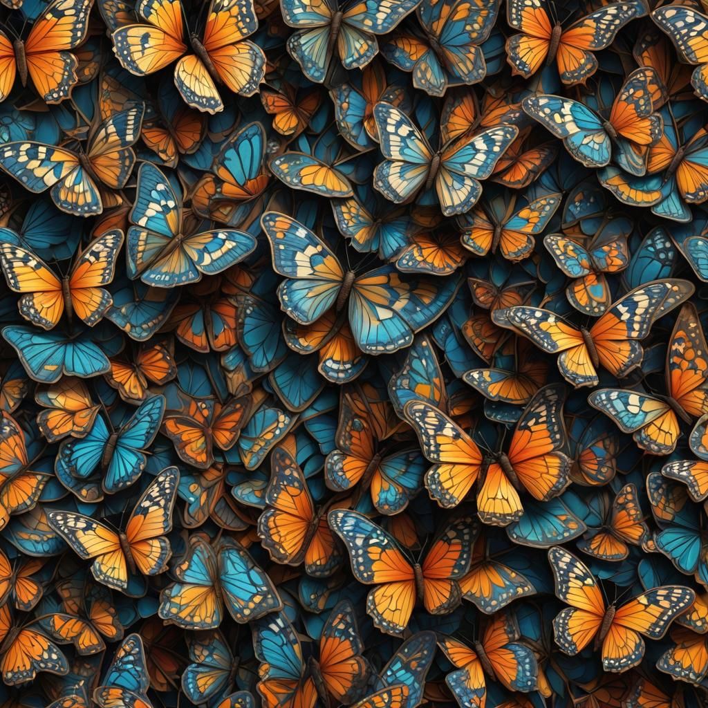 A close-up view of a butterfly's wings, showcasing the intri...