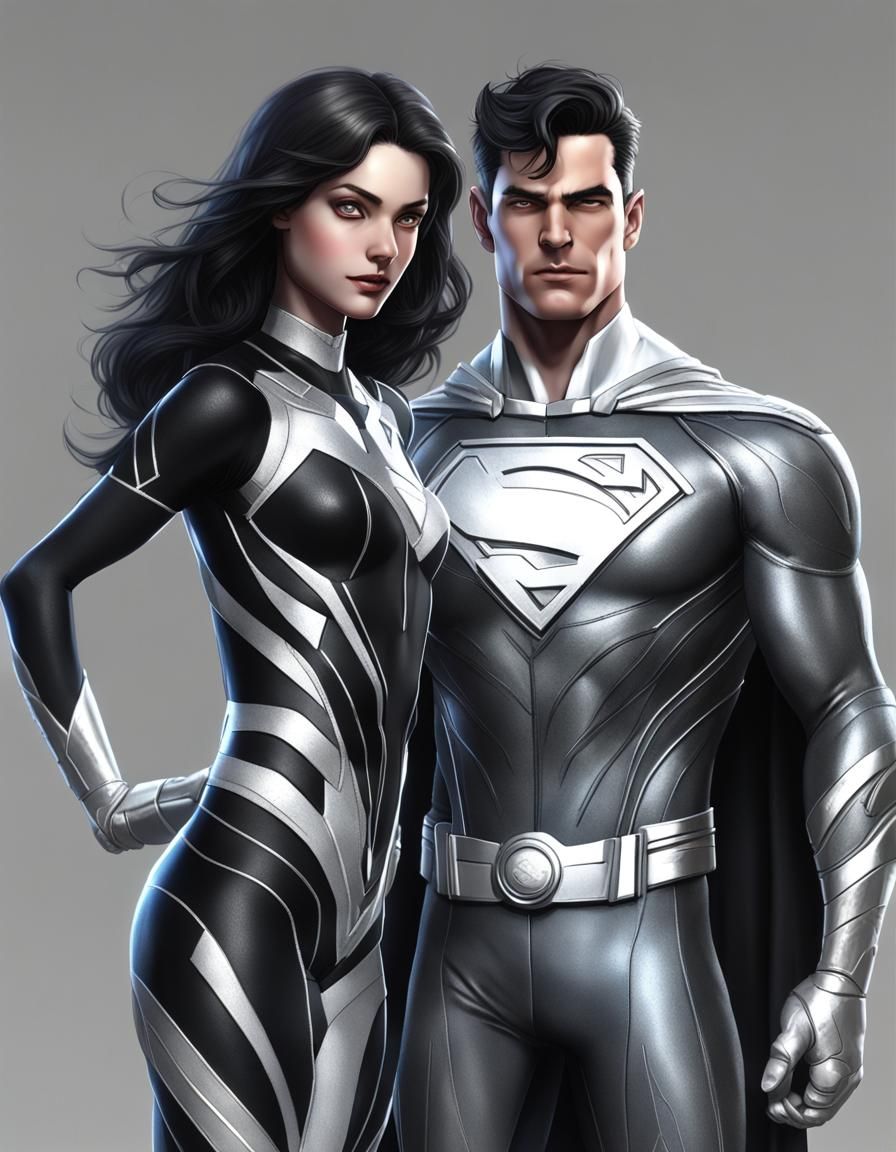 Full full body a beautiful couple, Superboy wearing white an...