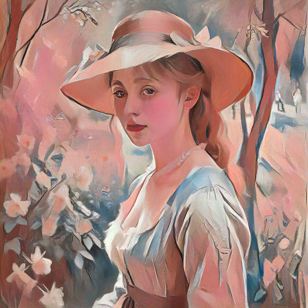 Another modern painting of a blonde girl with hat