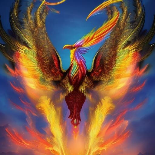 Rainbow colored Phoenix of fire - AI Generated Artwork - NightCafe Creator