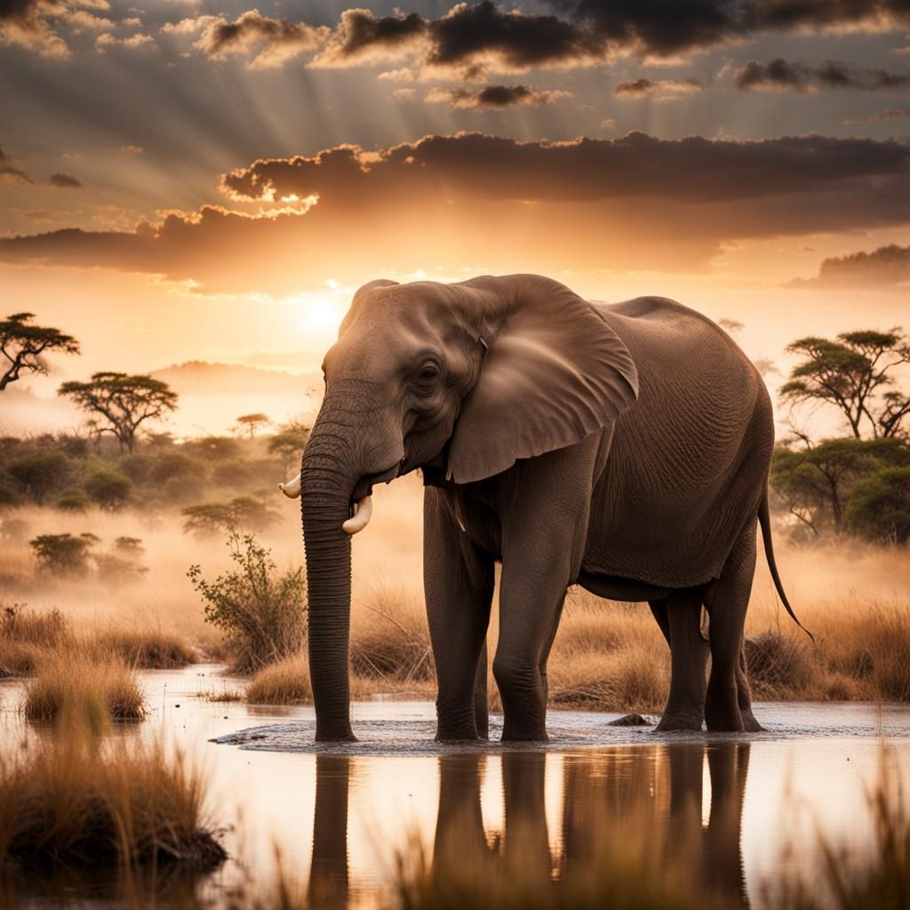 Serenity at the Water Hole: The Gentle Giants of the African Savanna"  by @Zand