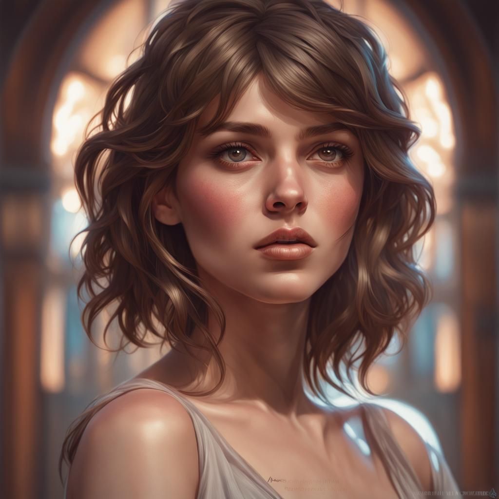 Girl with brown wide eyes whole body