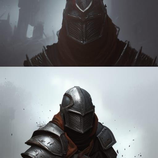 Half-orc with a heavy cowl clad in armor. Lost in a battlefi...