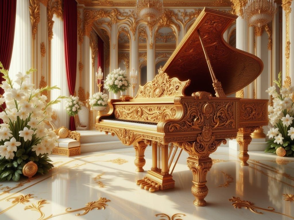<lora:FiosGoldOpulence:1.0> Grand Piano close up