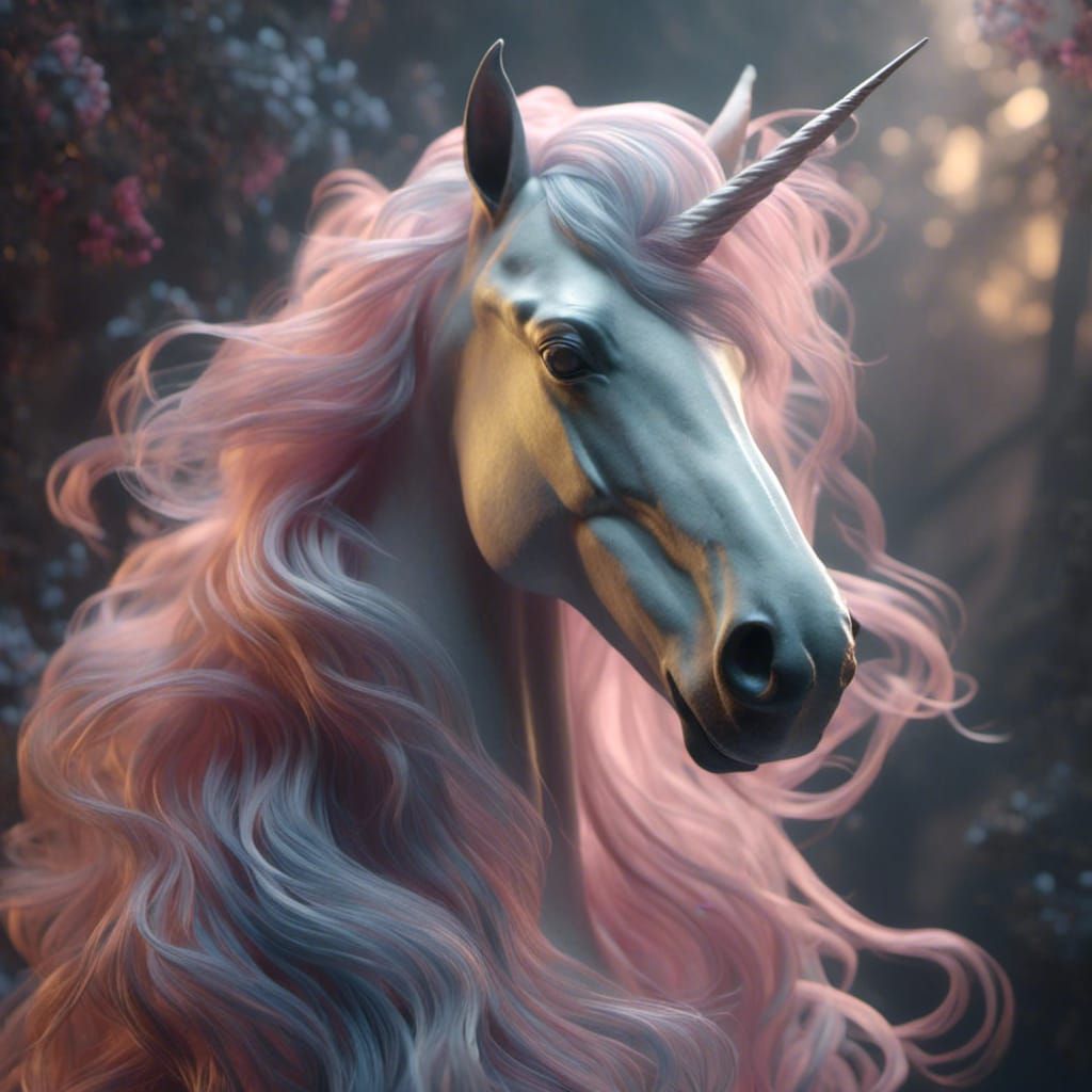 <lora:Wispy Hair:1.0> Impossibly beautiful unicorn with Smokey wispy hair softly disappating maximalist matte painting. 8K resolution HD DSL...