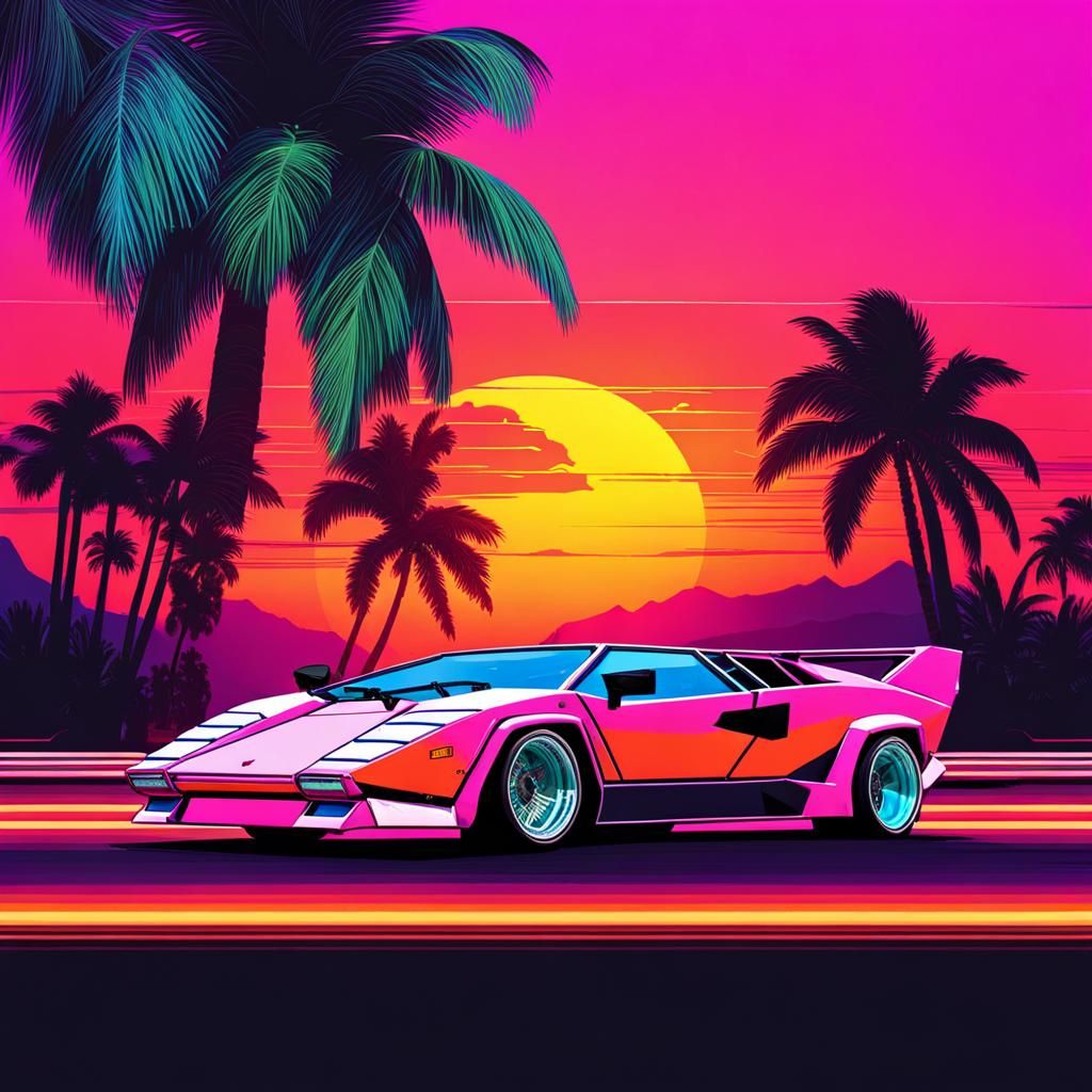 Vaporwave Lamborghini Sunset Drive - AI Generated Artwork - NightCafe ...