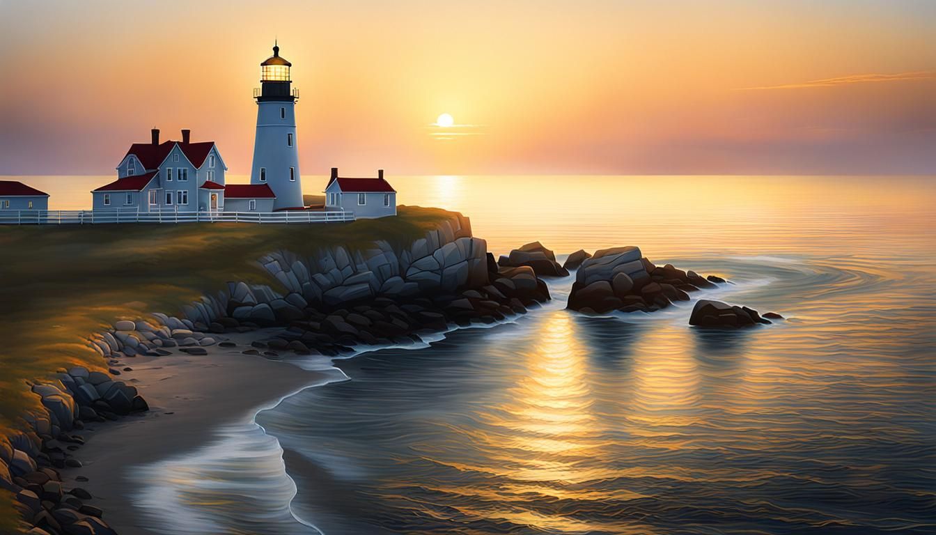 "Lighthouse at Sunrise": Portray the tranquility of dawn as ...