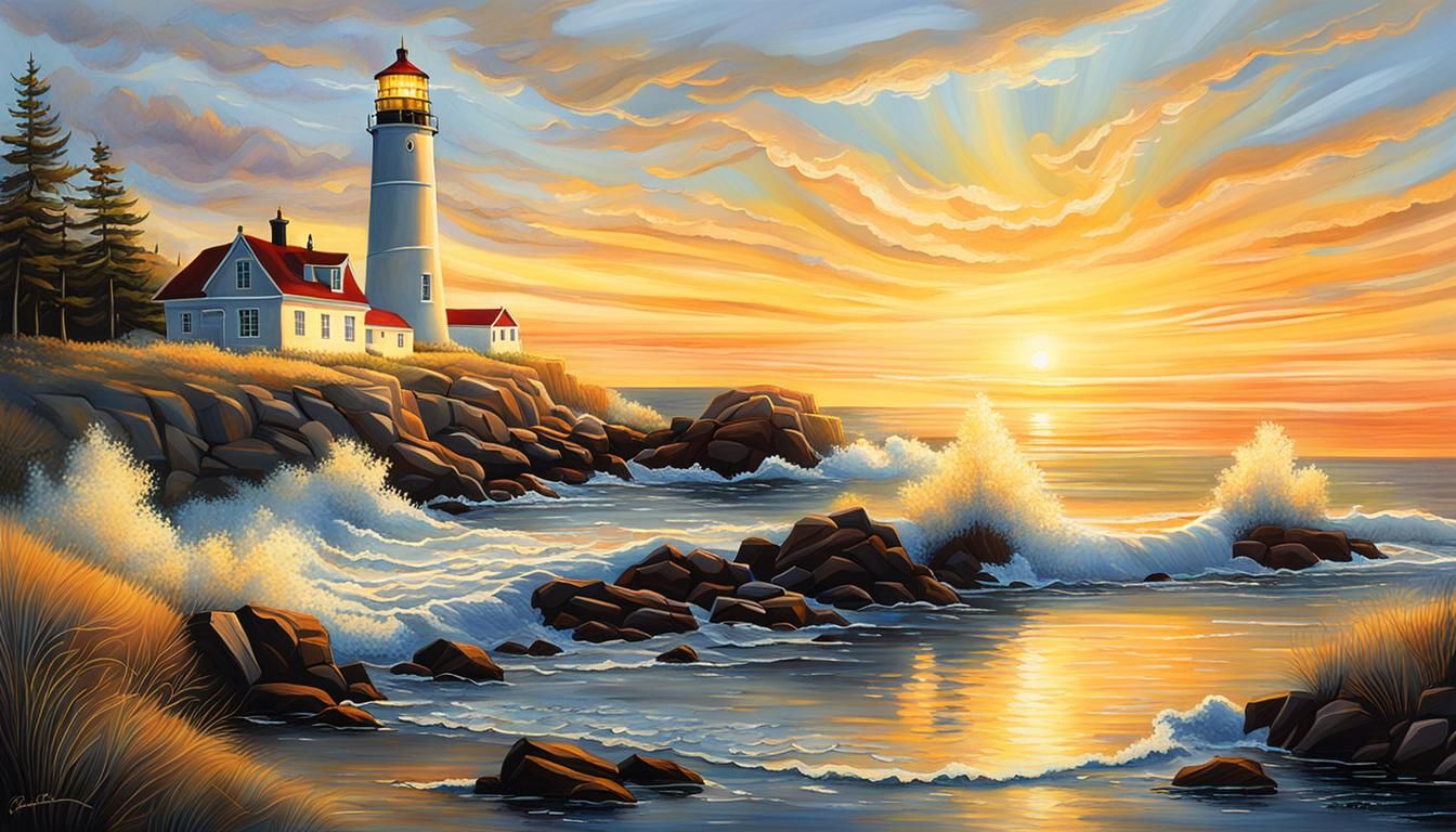 "Lighthouse at Sunrise": Portray the tranquility of dawn as ...