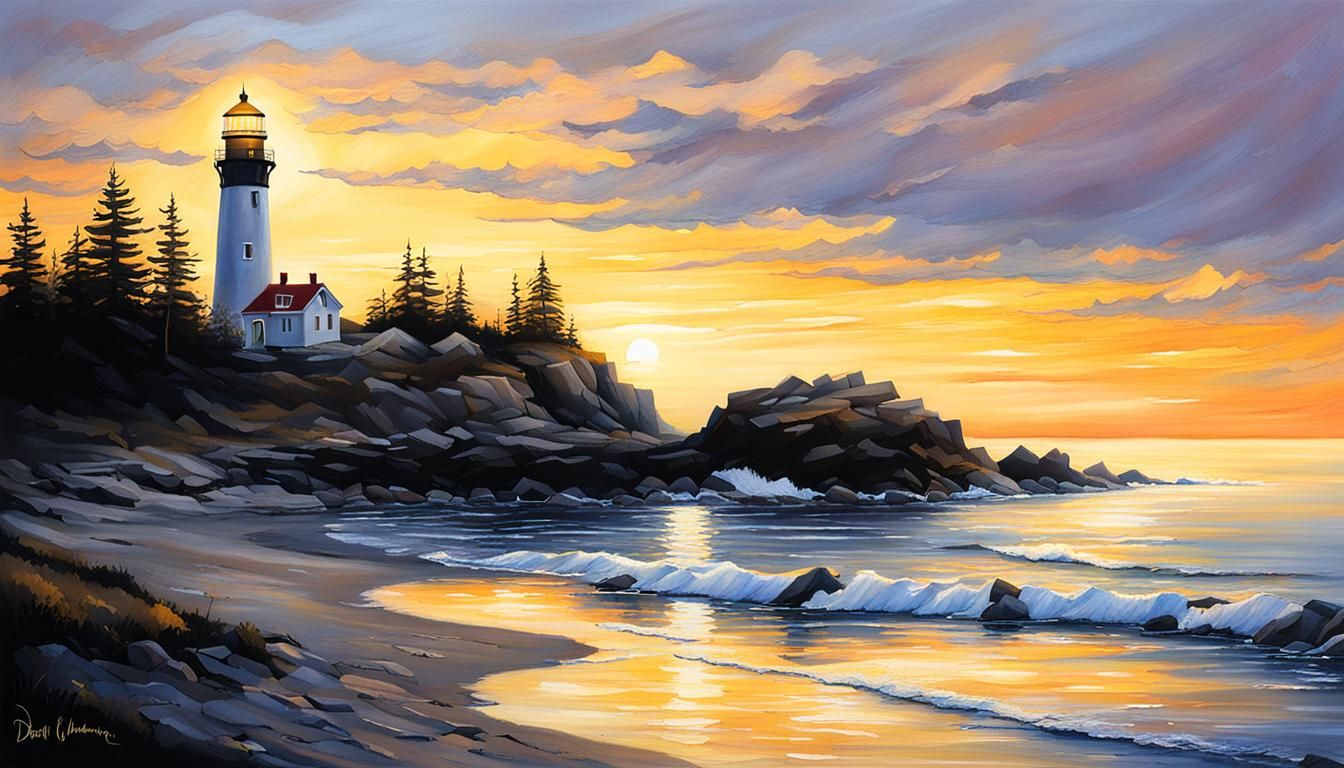 "Lighthouse at Sunrise": Portray the tranquility of dawn as ...
