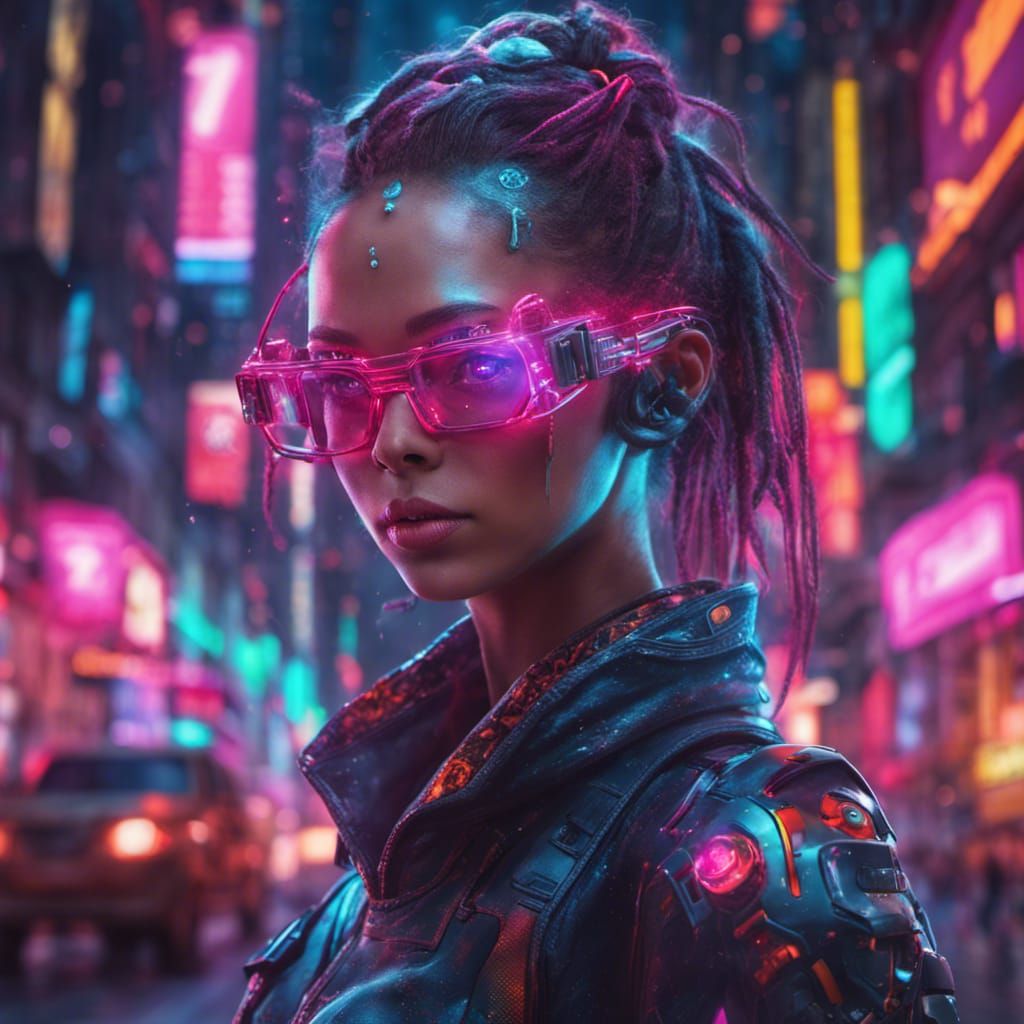 Cyborg girl in neon