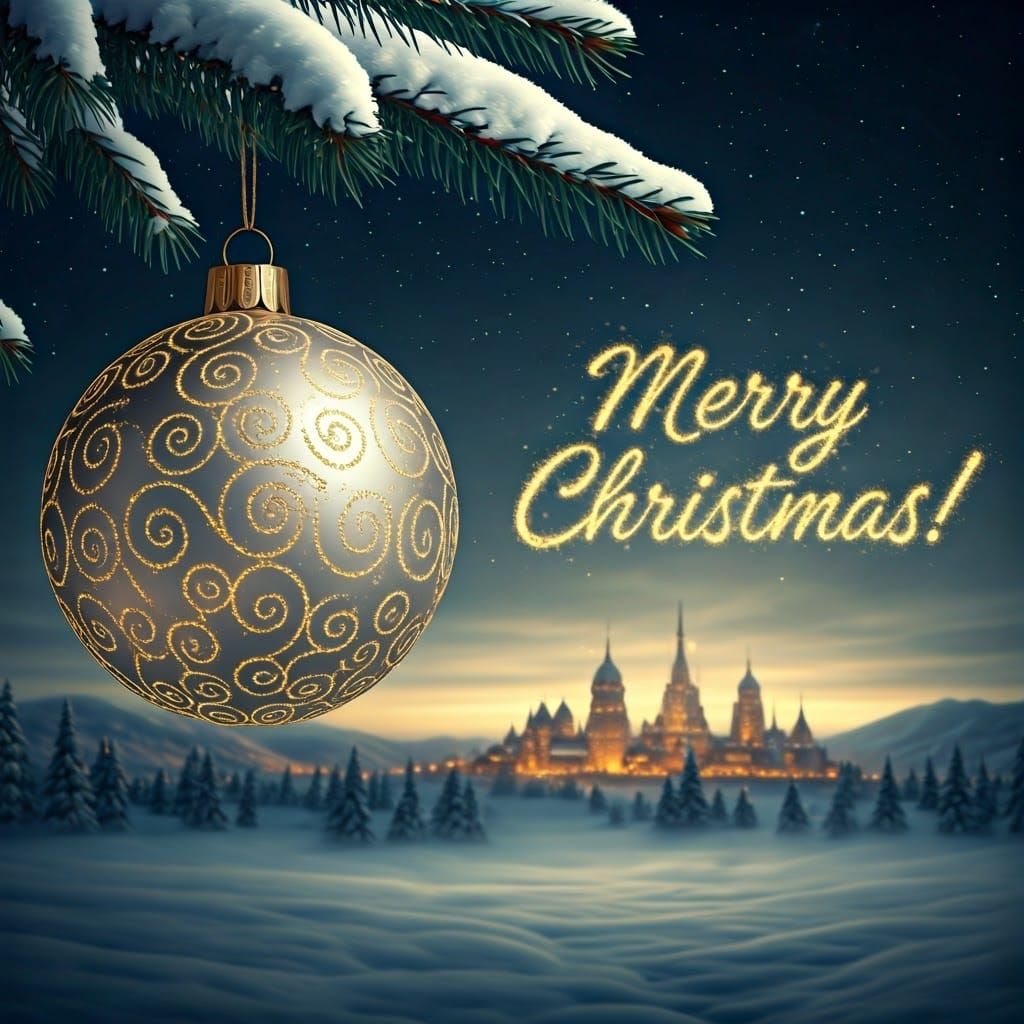a christmas ball hanging from a tree
