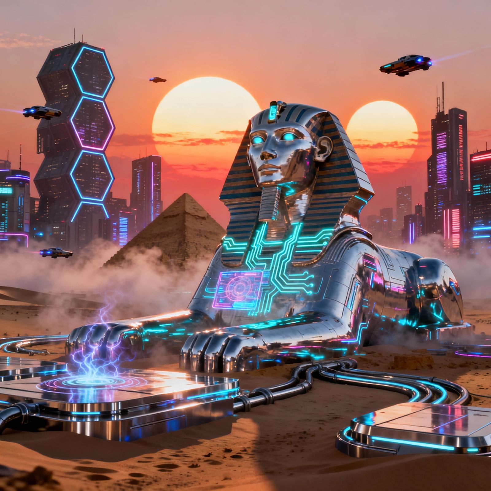 A futuristic view of The Great Sphinx in the year 2100  by @Michael Earner