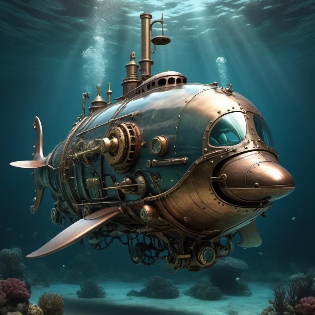 Steampunk Dolphin Submarine - AI Generated Artwork - NightCafe Creator