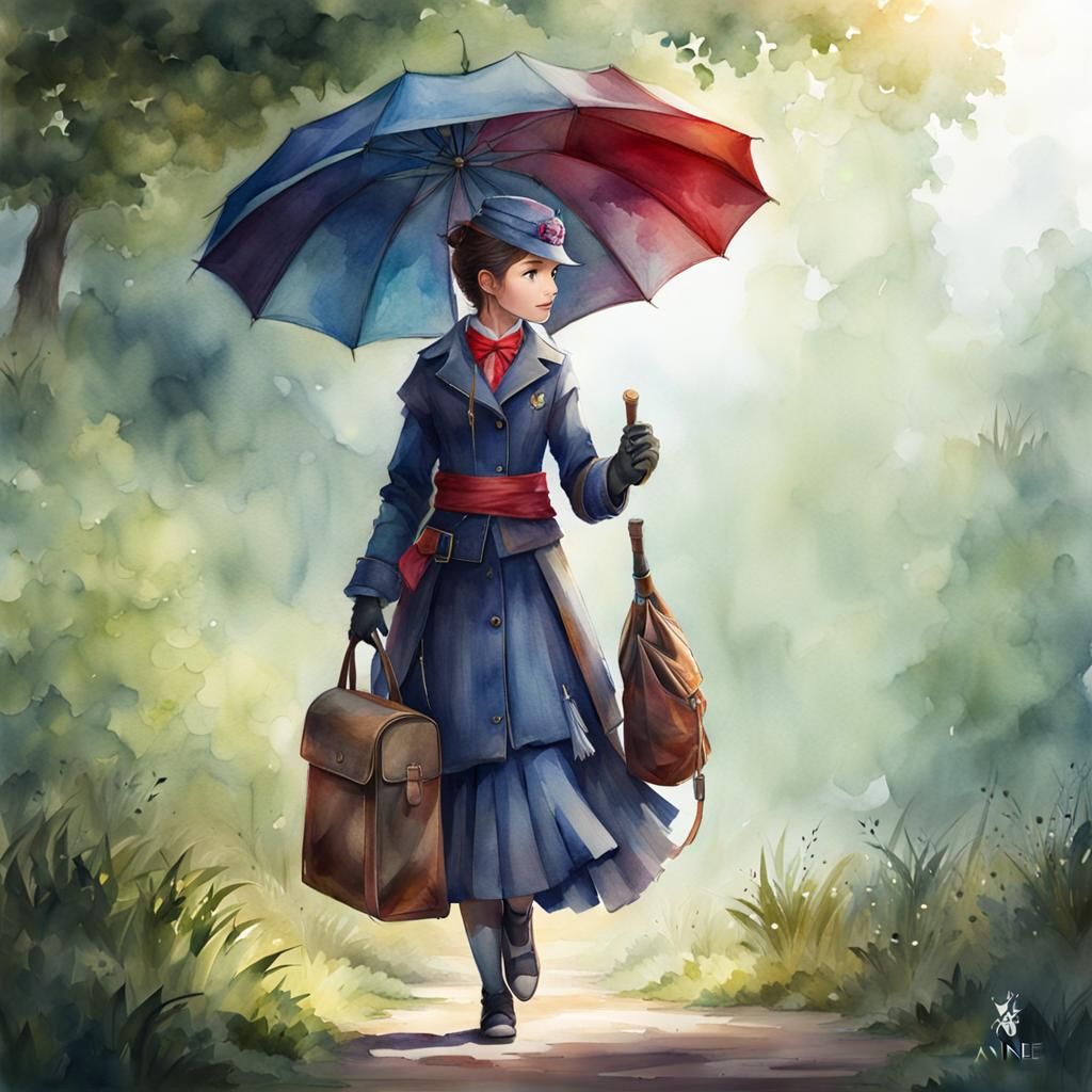 One Mary Poppins (floating through the air 1.1)holding her (...