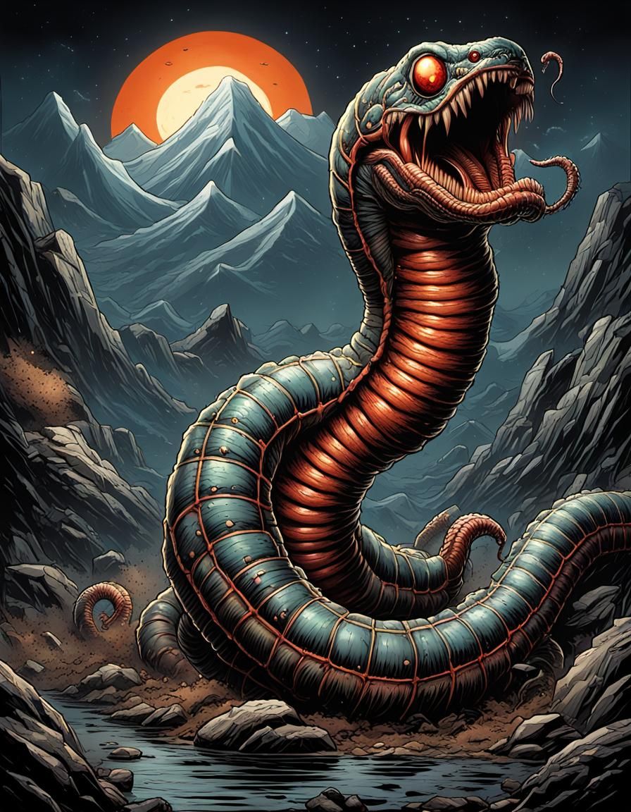 hyper realistic, perfect, smooth, Mongolian Death Worm