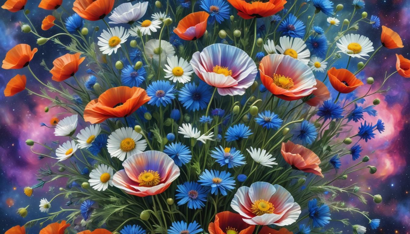  bouquet of poppies, cornflowers, chamomile, 