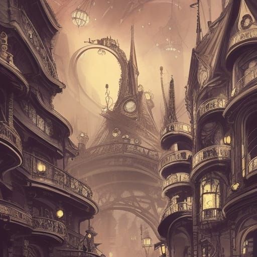 Steampunk Paris Artwork by Brian Kesinger, Antoni Gaudi, Joe...