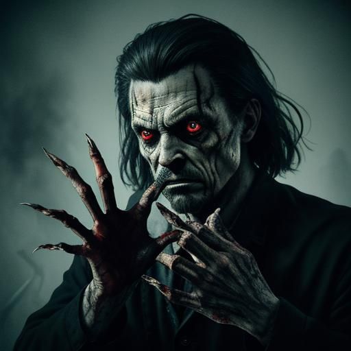 Sinister demonic hand, cracked dirty fingernails, horror mov...