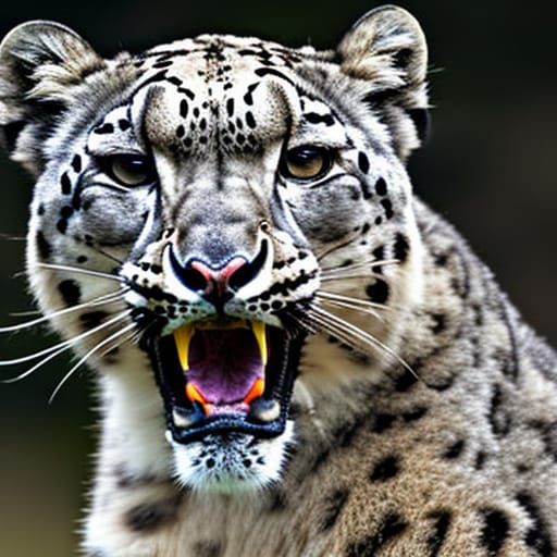 Growling snow leopard showing fangs - AI Generated Artwork - NightCafe ...