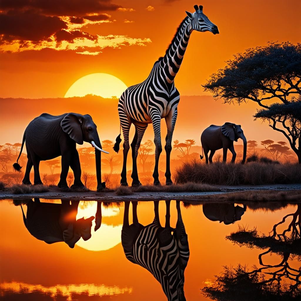 AFRICA GIRAFFE among ELEPHANTS  by @JustBubu