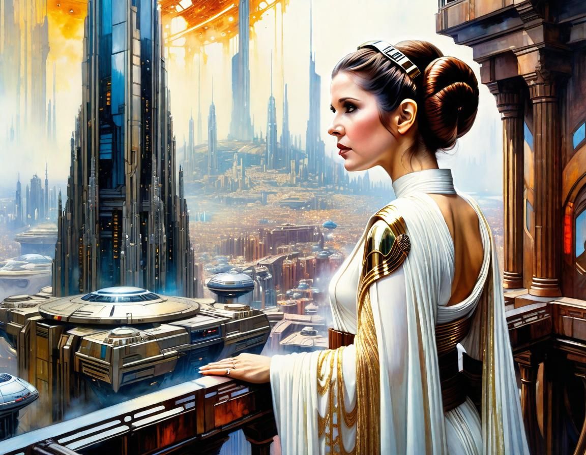 Princess Leia looks out on Coruscant   by @Superbear