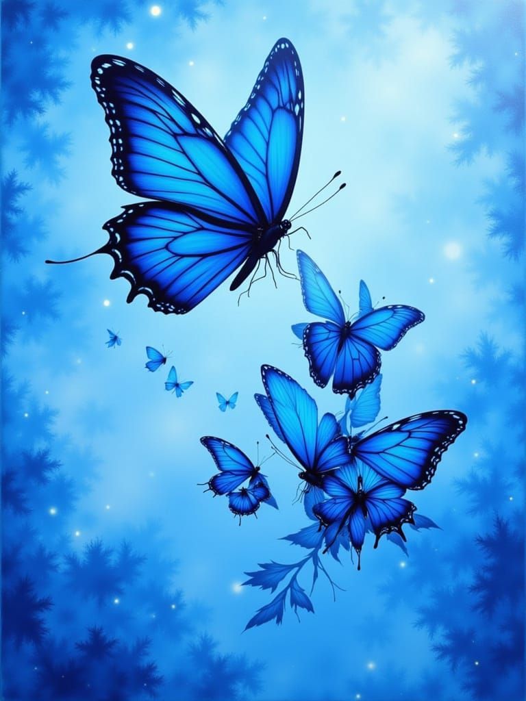 Azure Butterflies Dance in Bright Blue Sky