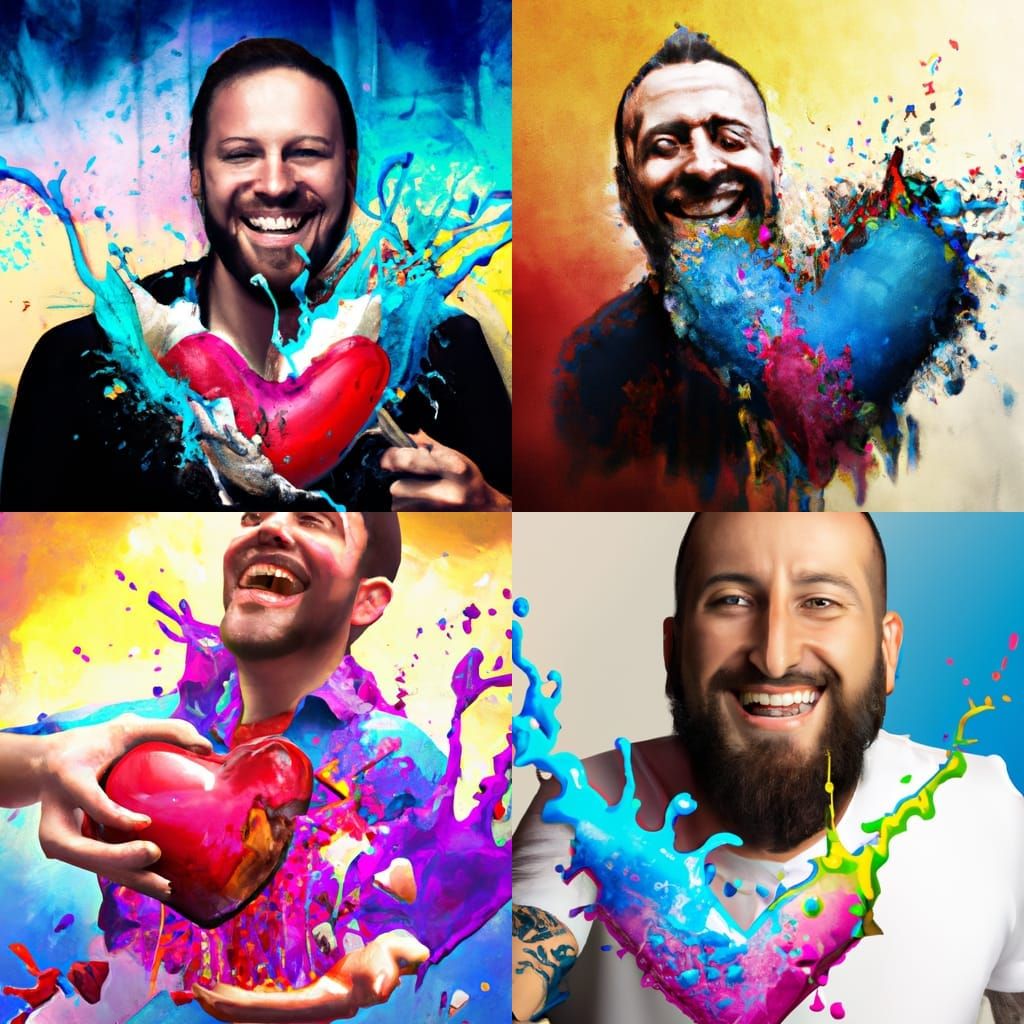 man takes out his heart with a smile