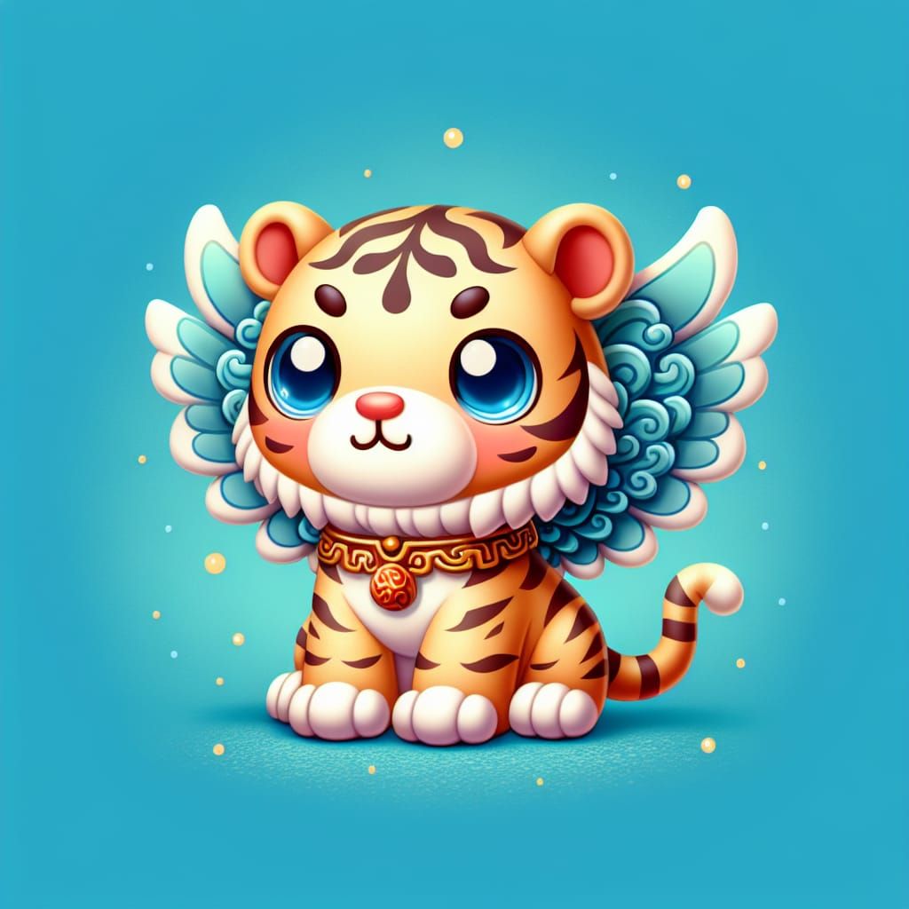 Chibi Qiongqi, a winged tiger, one of the Four Perils. On a ...